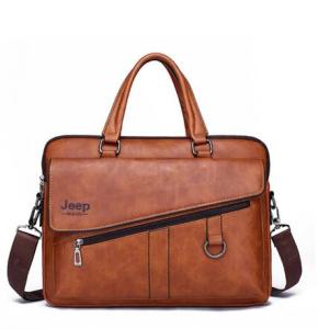 JEEP BULUO New Briefcase Split Leather Laptop Bag 14 inch PC Doctor Lawyer Computer Bag Totes Male Vintage Business Men Bags