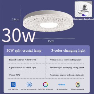 HLINKEY Home Dimmable LED Crystal Wall Lamp 30W/40W/50W E27 220V Tricolor Temperature Flicker-Free Eye Care Round Acrylic Fixture for Bedroom Foyer Balcony – Easy Install & Clean