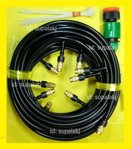 ชุดพ่นหมอก ประกอบเสร็จพร้อมใช้งาน หัวทองเหลือง หัวปรับได้ ไม่เป็นสนิม สายยาง PE หนา พ่นละอองน้ำ ลดฝุ่น ลดอุณหภูมิ รดน้ำต้นไม้