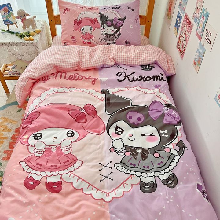 Kuromi Cinnamoroll Anime Kawaii Sanrio Student Quilt Cover Three-Piece ...