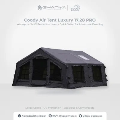 Coody Air Tent Luxury 17.28 PRO Familia (17.28 Sqm M2) Large Inflatable Tent (Tenda Praktis) Waterproof & UV Protection Luxury Quick Setup for Adventure Camping / Glamping / Fishing / Bushcraft / Hiking - Grey