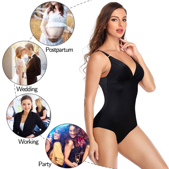 Fajas Colombianas Women V Neck Smooth Shapewear Bodysuit Tummy Control Full  Body Shaper Push Up Butt Lifter Invisible Underwear Color: Nude, Size: XL