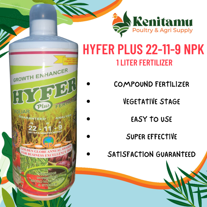 HYFER PLUS 22-11-9NPK 1 LITER FOLIAR FERTILIZER BY: AGROTIGER PHILS ...