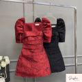 Váy gấm cổ vuông tay bồng hàng thiết kế - Anna.Store. 