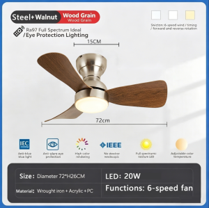 28" DC Ceiling Fan Light With Full-Spectrum Color-Changing Light 6-Speed Fan Adjustment Exhaust Fan Voice Control - Chinese