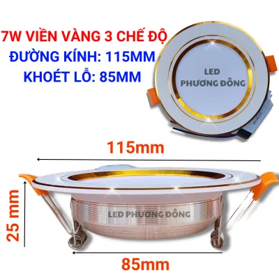 [ BẢO HÀNH 12 THÁNG ] Đèn LED Âm Trần 3 Màu Viền Vàng Viền Bạc 7w 9w