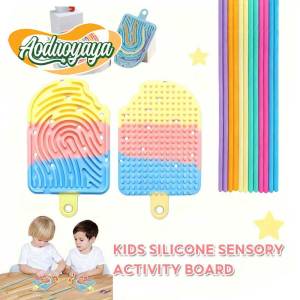 Aoduoyaya Kids Silicone Sensory Activity Board 12 Strings Finger Decompression Toy Educational Busy Board