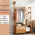 Bamboo clothes hanger coat rack with drawer multifunctional clothes hanger wooden clothes hanger. 