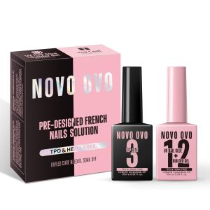 NOVO OVO UV Nail Glue and Builder Gel 2 in 1 No Wipe Coat Kit for Predesigned French Tip Nail Tips HEMA TPO FREE Super Strong Adhesive for Press on Acrylic Nails Long Lasting Easy to Use