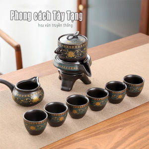 Bộ ấm tách trà đất nung Ngũ Phúc phong cách Tây tạng
