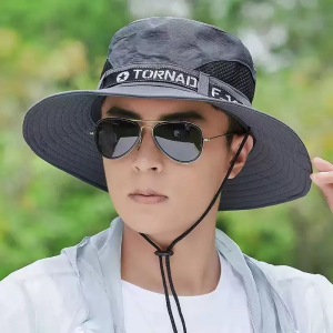 Summer Fisherman Hat For Camping/Fishing Sun Protection Cap Adjustable Garden Bucket Hat with Rope