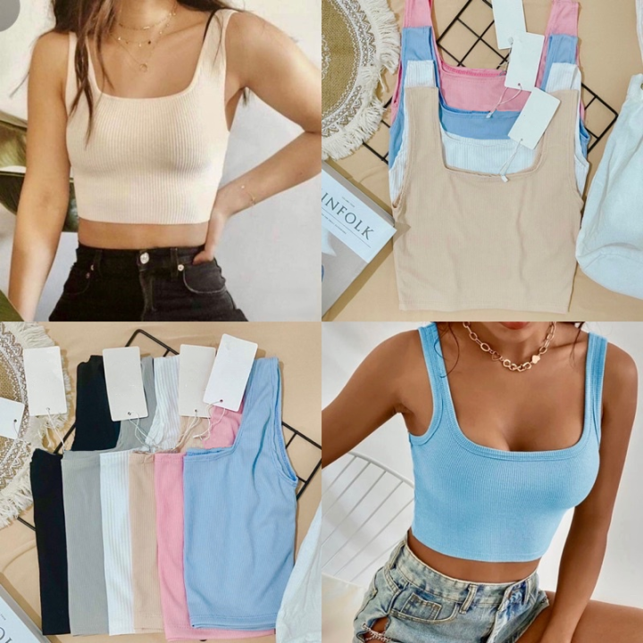 Kily.Ph Square Neck Ribbed Knitted Croptop Sando Camisole 6A0182
