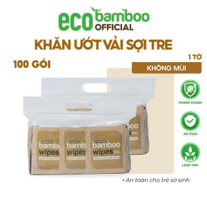[ECOBAMBOO OFFICIAL]_Combo 100 Gói Khăn Ướt EcoBamboo Vải Sợi Tre Sinh Thái Kháng Khuẩn Travel Size 1 Tờ