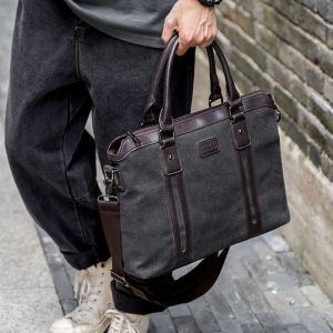 Men Briefcase Business Bag Canvas 15inch Laptop Shoulder Bag