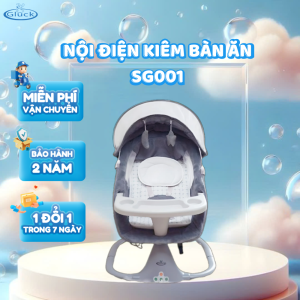 Nôi điện ru bé chức năng 3 trong 1 kèm khay bàn ăn dặm - hiệu Gluck model SG001 bọc vải nhung mềm mịn có nhạc không lời dịu êm