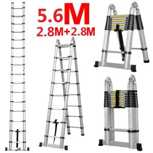 บันไดยืดหดได้ รุ่น 5.6 เมตร กางทรงA จะสูงข้างละ2.8เมตร อลูมิเนียมแท้ พับได้ บันไดช่าง บันได พับ กระทัดรัดใช้งานง่าย บันไดอลูมิเนียมอัลลอยด์