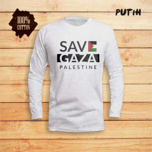 KAOS PALESTINE LENGAN PANJANG / BAJU PRIA / SAVE PALESTINE / FREE PALESTINE / SAVE GAZA 24s PUTIH