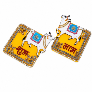Traditional Acrylic Shubh Labh Floor Decoration | Festive Entrance Decor for Diwali Pooja Home & Auspicious Celebrations (Size - 3*3 Inches | 1 Set)