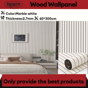 REAIM Wood Wall Panel WPC Fluted Panel Waterproof Grille Design Self Adhesive Wallpaper Sticker for TV Background Bedroom Office