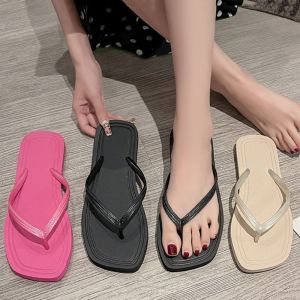 REEBO Anti-skid Beach Flip Flops Soft Sole Stripe Summer Flats Sandals Wear-Resistant Solid Color Fashion Women Slippers Home