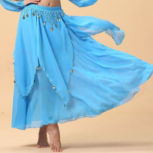 Indian dance performance dress Belly dance ethnic dance Xinjiang dance dress Exercise fitness dance dress chiffon hanging coin dress