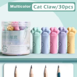 GOUPO 30pcs Hình dạng móng vuốt mèo Nắp bút chì tẩy Mục đích kép Bộ mở rộng bút chì Phim hoạt hình Hộp bảo vệ bút chì Sinh viên