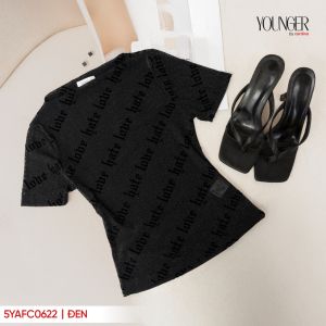 Áo thun nữ YOUNGER BY CARDINA in chữ nổi bật chất thun co giãn dáng ôm 5YAFC06