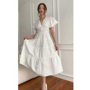 MEGAN maxi dress wanita rok susun leher v korean style bahan rayon