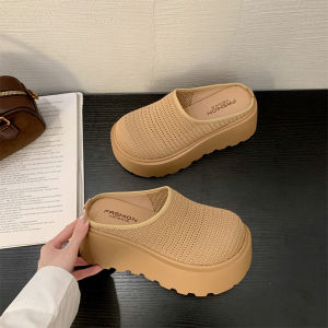 [Free Shipping] Thick-soled high-heeled mesh closed-toe mules for women summer outdoor wear 2026 new slip-on sandals
