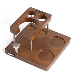 NEOUZA Espresso Tamper Organizer Station for 51/53/58mm Tamper Distributor Portafilter Wood Taming StationPortafilter Holder Tamping Mat