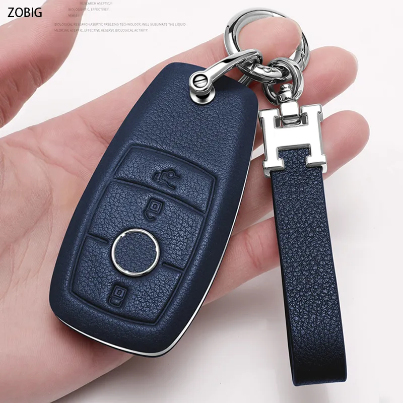 ZOBIG Genuine leather Key Fob Cover for Mercedes Benz Car Key Case
