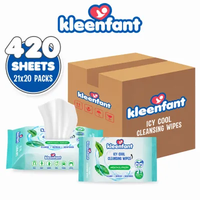 Kleenfant Menthol Fresh Icy Cool Cleansing Wipes 21 Sheets Pack of 20 Power Cooling Wet Wipes Travel Pack Wipe Scented Wipes Alcohol Free Wipes for Kids Refreshing Wipes for Adult free shipping on sale wipes