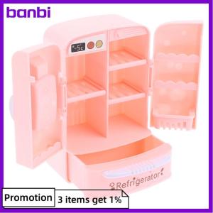 banbi บ้านตุ๊กตา1:12ตู้แช่ตู้เย็นขนาดเล็กสีชมพูสำหรับห้องครัวตุ๊กตา