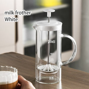 BINCOO Glass Milk Frother French Press Pot Glass Hand-brewed Coffee Kettle Manual Milk Frothing Appliance Filter Teapot for Household 550ML
