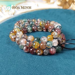 Vòng tay đá Thạch Anh Ưu Linh đa sắc size 8.6mm phân tầng phong thủy may mắn tài lộc không kén mệnh | Hoa Minh Gem