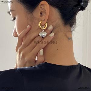 [COD] WEICHENG Statement Minimalist Gold Silver Color Mixed Solid Heart Pendant Hoop Earrings Street Style Korean Fashion Jewelry Gift