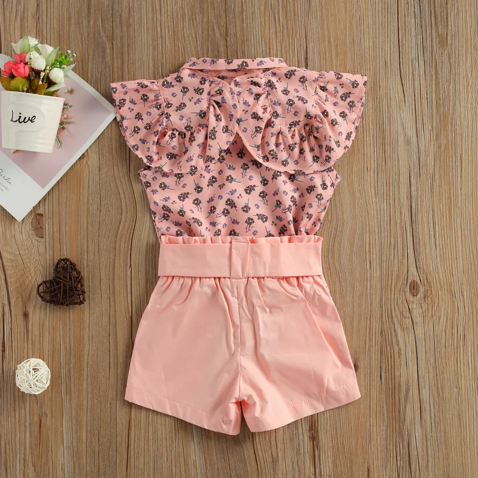 2Pcs Summer Newborn Kids Baby Girls Floral Tops T-Shirt Bow Shorts