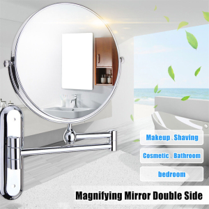 Wall Mounted Double Side Vanity Mirror 1/10X Magnifier 8 Inch with Extension Arm Lamp Vanity&Bathroom Mirror