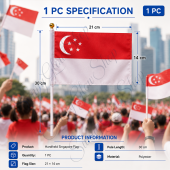 14*21cm Singapore Waving Hand Flag NDP Plastic Cloth National Day Celebration Mini Flag Red White