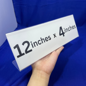 Clear Acrylic SLANT style [12" by 2" 3" or 4"] Table Name Sign Holder 1pc Landscape One sided Display L-style