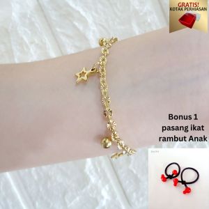 Lovelybutik - Gelang Tangan Anak Titanium Anti Karat Stars Kecil Bonus Kotak +1 Pasang Karet Rambut