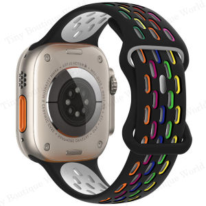 สายนาฬิกาซิลิโคนแนวสปอร์ตสองสีสำหรับนาฬิกา Apple Ultra 49มม. 45มม. 41มม. 44มม. 40มม. สำหรับ Iwatch Series 9 8 SE 7 6 5 4 3 (ไม่มีนาฬิกา)