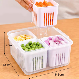 กล่องใส กล่องเก็บอาหาร แบ่งช่อง ระบายน้ํา พร้อมฝาปิด กล่องผัก ปิดผนึก รักษาความสด อุปกรณ์ครัว สําหรับห้องครัว