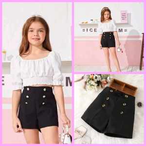 kifferHigh Waist Trousers Front Buttons Shorts for Girl - 4 to 12 years old - cute shorts - made of imported fabric - made of soft fabric - excellent quality - fabric from abroad