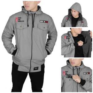 Pakaian Pria jaket  Parka Taslan Premium  Jaket Outdoor Windbreaker ABU abu