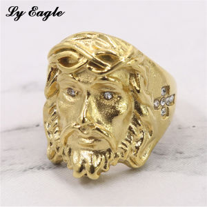 Ly eagle High quality stainless steel Catholic Jesus crystal mens ring
