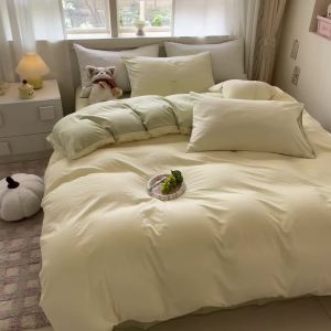 a Green Grass Washed Cotton Spring Summer Bedding Set Four-Piece Dormitory Single Bed Sheet Duvet Cover Three-Piece Set Bed Skirt 4LZD