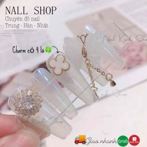 Charm nail 3D charm cỏ bốn lá may mắn trang trí móng tay phụ kiện nail salon