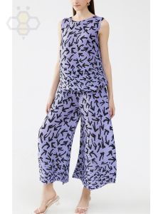 ┋☼☐ Aiden001 6090 Summer Arrow Printing And Dyeing Suit ☑☒ Womens Sleeveless Thin Top Loose Wide-Leg Pants ☑☐ Pleated Two-Piece Set ☑☏ For Women