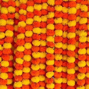 LYFS Deepavali Marigold Garland Indian-style Toran Mala with Locong Daun Combination Flower String Hiasan Bunga Gantung Diwali Pooja Home Backdrop Decoration